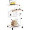 imageGiantex Small Standing Desk Height Adjustable Portable Laptop Cart on Wheels with Storage Shelves amp Swivel Footrest Computer Workstation Rolling Table for School Lecture Home Office WhiteNatural