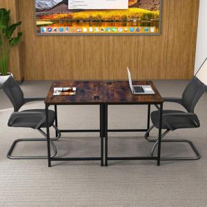 imageGiantex 16 FT Conference Table with Charging Station 6 PCS 32 x 24 Rectangular Meeting Room Desk with Storage Bag amp Hook Space Saving Seminar Table Modern Office Computer Desk for 8 PeopleRustic Brown