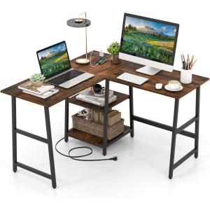 imageGiantex 66 LShaped Desk with Storage Drawers amp Charging Station Spacious Corner Computer Desk with Keyboard Tray Adjustable Shelf Cabinet Huge Workspace Home Office Study Writing Desk NaturalRustic Brown