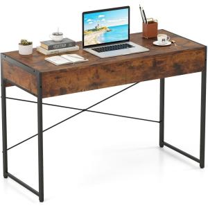 imageGiantex Computer Desk with 2 Drawers 44 Inch Home Office Desk with AntiToppling Device amp Metal Frame Compact Laptop PC Table Vanity Table Modern Study Writing Desk for Small Spaces Grey OakRustic Brown