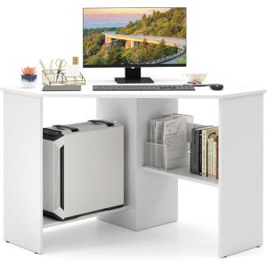 imageGiantex Corner Desk SpaceSaving Triangle Computer Desk with Storage Shelves amp CPU Stand Modern Makeup Vanity Table for Bedroom Writing Desk for Small Spaces WhiteWhite