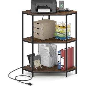 imageGiantex Corner Printer Stand 3Tier Corner Shelf with Charging Station and Metal Frame Small Industrial Bookshelf Printer Table for Living Room Kitchen Home Office 11