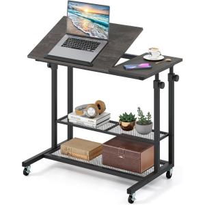 imageGiantex Mobile Standing Desk Adjustable Rolling Computer Desk wTilting Desktop amp Storage Shelves PC Laptop Table Small Compact Desk on Wheels for Small Space Living Room amp Bedroom Black OakBlack Oak
