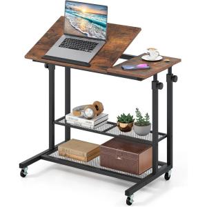 imageGiantex Mobile Standing Desk Adjustable Rolling Computer Desk wTilting Desktop amp Storage Shelves PC Laptop Table Small Compact Desk on Wheels for Small Space Living Room amp Bedroom Black OakRustic Brown