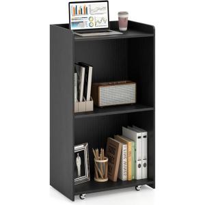 imageGiantex Portable Podium Stand Lectern Podium with 2 Storage Shelves 4 Universal Wheels Mobile Speaking Podium Hostess Stand Pulpits Rolling Laptop Desk Cart for Church Classroom Black 1 PackBlack