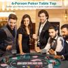 imageGiantex 48 Poker Table Top 6 Player Foldable Round Blackjack Poker Table Topper wCarrying Bag Cup Holders Padded Rails Portable Texas Holdem Poker Mat Layout for Casino Card Board Game