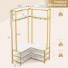 imageGiantex Corner Coat Rack with Shoe Bench LShaped Garment Rack with 5 Shelves amp 7 Hooks Heavy Duty Freestanding Clothes Racks Entryway Bench with Shoes Organizer for Hallway Walnut amp BlackWhite  Gold