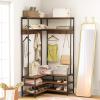 imageGiantex Corner Coat Rack with Shoe Bench LShaped Garment Rack with 5 Shelves amp 7 Hooks Heavy Duty Freestanding Clothes Racks Entryway Bench with Shoes Organizer for Hallway Walnut amp BlackWalnut  Black
