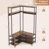 imageGiantex Corner Coat Rack with Shoe Bench LShaped Garment Rack with 5 Shelves amp 7 Hooks Heavy Duty Freestanding Clothes Racks Entryway Bench with Shoes Organizer for Hallway Walnut amp BlackRustic Brown  Black