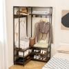 imageGiantex Corner Coat Rack with Shoe Bench LShaped Garment Rack with 5 Shelves amp 7 Hooks Heavy Duty Freestanding Clothes Racks Entryway Bench with Shoes Organizer for Hallway Walnut amp BlackRustic Brown  Black