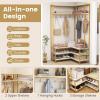 imageGiantex Corner Coat Rack with Shoe Bench LShaped Garment Rack with 5 Shelves amp 7 Hooks Heavy Duty Freestanding Clothes Racks Entryway Bench with Shoes Organizer for Hallway Walnut amp BlackWhite  Gold