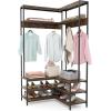 imageGiantex Corner Coat Rack with Shoe Bench LShaped Garment Rack with 5 Shelves amp 7 Hooks Heavy Duty Freestanding Clothes Racks Entryway Bench with Shoes Organizer for Hallway Walnut amp BlackRustic Brown  Black