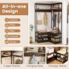 imageGiantex Corner Coat Rack with Shoe Bench LShaped Garment Rack with 5 Shelves amp 7 Hooks Heavy Duty Freestanding Clothes Racks Entryway Bench with Shoes Organizer for Hallway Walnut amp BlackRustic Brown  Black