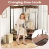 imageGiantex Corner Coat Rack with Shoe Bench LShaped Garment Rack with 5 Shelves amp 7 Hooks Heavy Duty Freestanding Clothes Racks Entryway Bench with Shoes Organizer for Hallway Walnut amp BlackWalnut  Black