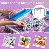 imageGiantex Folding Mahjong Table 35 Square Card Table with Cup Holders Removable Noise Reduction Mat HDPE Tabletop 4Player Portable Domino Tables for Poker Blackjack Board Game NavyPink
