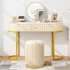 imageGiantex Ottoman with Storage  Set of 2 Storage Ottomans 1 Large amp 1 Small Nesting Ottoman Side Table Upholstered Velvet Round Foot Rest Vanity Stool for Bedroom Living Room Beige amp GoldenBeige  Golden