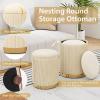 imageGiantex Ottoman with Storage  Set of 2 Storage Ottomans 1 Large amp 1 Small Nesting Ottoman Side Table Upholstered Velvet Round Foot Rest Vanity Stool for Bedroom Living Room Beige amp GoldenBeige  Golden