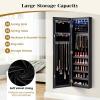imageGiantex Wall Door Mounted Jewelry Cabinet with Full Length Mirror Lockable Over Door Jewelry Armoire with LED Lights 475 Large Jewelry Storage Organizer with 6 Drawers EspressoBlack