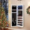 imageGiantex Wall Door Mounted Jewelry Cabinet with Full Length Mirror Lockable Over Door Jewelry Armoire with LED Lights 475 Large Jewelry Storage Organizer with 6 Drawers EspressoWhite