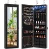 imageGiantex Wall Door Mounted Jewelry Cabinet with Full Length Mirror Lockable Over Door Jewelry Armoire with LED Lights 475 Large Jewelry Storage Organizer with 6 Drawers EspressoBlack