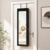 imageGiantex Wall Door Mounted Jewelry Cabinet with Full Length Mirror Lockable Over Door Jewelry Armoire with LED Lights 475 Large Jewelry Storage Organizer with 6 Drawers EspressoBlack