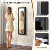 imageGiantex Wall Door Mounted Jewelry Cabinet with Full Length Mirror Lockable Over Door Jewelry Armoire with LED Lights 475 Large Jewelry Storage Organizer with 6 Drawers EspressoBlack