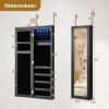 imageGiantex Wall Door Mounted Jewelry Cabinet with Full Length Mirror Lockable Over Door Jewelry Armoire with LED Lights 475 Large Jewelry Storage Organizer with 6 Drawers EspressoBlack