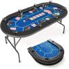imageGiantex 8 Player Poker Table Foldable Folding Card Board Game Table w8 Cup Holders amp Comfy Armrests Casino Grade Felt Portable Oval Texas Holdem Blackjack Poker Tables No Assemble RequiredBlue Layout