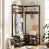 imageGiantex Corner Coat Rack with Shoe Bench LShaped Garment Rack with 5 Shelves amp 7 Hooks Heavy Duty Freestanding Clothes Racks Entryway Bench with Shoes Organizer for Hallway Walnut amp BlackRustic Brown  Black