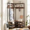 imageGiantex Corner Coat Rack with Shoe Bench LShaped Garment Rack with 5 Shelves amp 7 Hooks Heavy Duty Freestanding Clothes Racks Entryway Bench with Shoes Organizer for Hallway Walnut amp BlackWalnut  Black