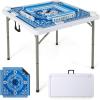 imageGiantex Folding Mahjong Table 35 Square Card Table with Cup Holders Removable Noise Reduction Mat HDPE Tabletop 4Player Portable Domino Tables for Poker Blackjack Board Game NavyBlue