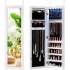 imageGiantex Wall Door Mounted Jewelry Cabinet with Full Length Mirror Lockable Over Door Jewelry Armoire with LED Lights 475 Large Jewelry Storage Organizer with 6 Drawers EspressoWhite