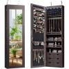 imageGiantex Wall Door Mounted Jewelry Cabinet with Full Length Mirror Lockable Over Door Jewelry Armoire with LED Lights 475 Large Jewelry Storage Organizer with 6 Drawers EspressoEspresso