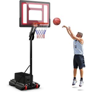 imageGiantex 10 Ft Basketball Hoop Outdoor  5 FT to 10 FT Height Adjustable Indoor Portable Basketball Goal System with 2 Wheels Weight Bag Fillable Base 32 Backboard Perfect for Kids Teens Adults