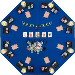 imageGiantex 48 Poker Table Top  8 Player Foldable Texas Holdem Poker Table Topper wCarrying Bag Cup Holders Chip Trays Portable AntiSlip Blackjack Octagonal Poker Mat Layout for Card Casino GameBlue With Star