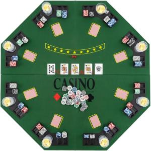 imageGiantex 48 Poker Table Top  8 Player Foldable Texas Holdem Poker Table Topper wCarrying Bag Cup Holders Chip Trays Portable AntiSlip Blackjack Octagonal Poker Mat Layout for Card Casino GameGreen With Star