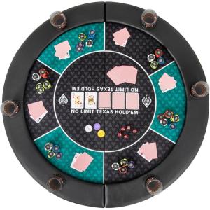 imageGiantex 48 Poker Table Top 6 Player Foldable Round Blackjack Poker Table Topper wCarrying Bag Cup Holders Padded Rails Portable Texas Holdem Poker Mat Layout for Casino Card Board Game