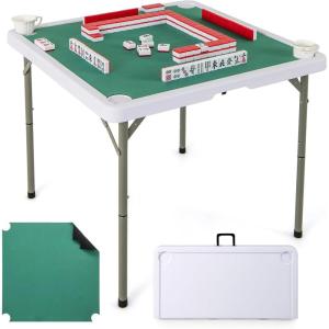 imageGiantex Folding Mahjong Table 35 Square Card Table with Cup Holders Removable Noise Reduction Mat HDPE Tabletop 4Player Portable Domino Tables for Poker Blackjack Board Game NavyPure Green