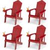 imageGiantex Outdoor Adirondack Chair  Oversized Patio Chairs wHidden Cup Holder Realistic Wood Grain 380 LBS Weight Capacity Weather Resistant Firepit Chairs for Backyard Garden 1 WhiteRed