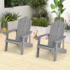 imageGiantex Outdoor Adirondack Chair  Oversized Patio Chairs wHidden Cup Holder Realistic Wood Grain 380 LBS Weight Capacity Weather Resistant Firepit Chairs for Backyard Garden 1 WhiteLight Grey