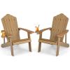 imageGiantex Outdoor Adirondack Chair  Oversized Patio Chairs wHidden Cup Holder Realistic Wood Grain 380 LBS Weight Capacity Weather Resistant Firepit Chairs for Backyard Garden 1 WhiteTeak