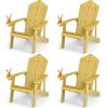 imageGiantex Outdoor Adirondack Chair  Oversized Patio Chairs wHidden Cup Holder Realistic Wood Grain 380 LBS Weight Capacity Weather Resistant Firepit Chairs for Backyard Garden 1 WhiteYellow