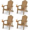 imageGiantex Outdoor Adirondack Chair  Oversized Patio Chairs wHidden Cup Holder Realistic Wood Grain 380 LBS Weight Capacity Weather Resistant Firepit Chairs for Backyard Garden 1 WhiteTeak