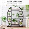 imageGiantex Plant Stand Indoor with Grow Lights 10Tier 63 Tall Metal Plant Shelf for Multiple Plants Decorative Curved Large Flower Stand Display Pot Rack for Living Room Home Balcony Patio