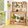 imageGiantex Potting Bench Outside Solid Wood Potting Table with Flipup Tabletop Shelves Indoor Outdoor Wooden Workbench for Patio Porch Balcony Potted Plant Display Rack 42x18x60 NaturalBrown