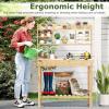 imageGiantex Potting Bench Outside Solid Wood Potting Table with Flipup Tabletop Shelves Indoor Outdoor Wooden Workbench for Patio Porch Balcony Potted Plant Display Rack 42x18x60 NaturalNatural