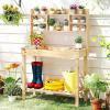 imageGiantex Potting Bench Outside Solid Wood Potting Table with Flipup Tabletop Shelves Indoor Outdoor Wooden Workbench for Patio Porch Balcony Potted Plant Display Rack 42x18x60 NaturalNatural