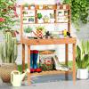 imageGiantex Potting Bench Outside Solid Wood Potting Table with Flipup Tabletop Shelves Indoor Outdoor Wooden Workbench for Patio Porch Balcony Potted Plant Display Rack 42x18x60 NaturalBrown
