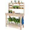 imageGiantex Potting Bench Outside Solid Wood Potting Table with Flipup Tabletop Shelves Indoor Outdoor Wooden Workbench for Patio Porch Balcony Potted Plant Display Rack 42x18x60 NaturalNatural