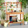 imageGiantex Potting Bench Outside Solid Wood Potting Table with Flipup Tabletop Shelves Indoor Outdoor Wooden Workbench for Patio Porch Balcony Potted Plant Display Rack 42x18x60 NaturalBrown